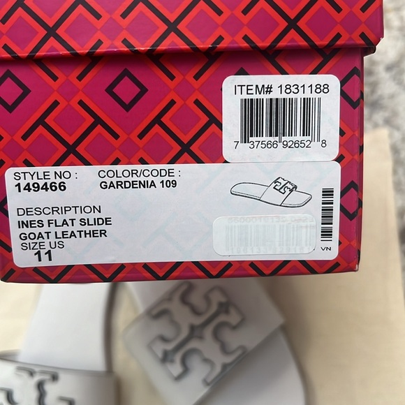 TORY BURCH DOUBLE STACK LOGO INES SLIDE LEATHER SANDAL GARDENIA - Picture 6 of 6